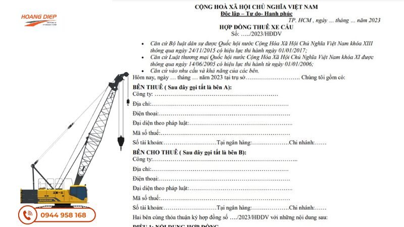 Cần xem xét kỹ lưỡng hợp đồng khi thuê xe cẩu