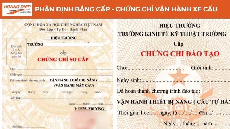 Phân định bằng cấp chứng chỉ vận hành xe cẩu